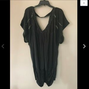 bebe Beaded V Neck Silk Kimono Draped Tunic Top M